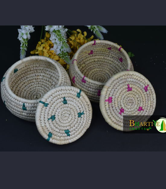 Handcrafted Sabai Grass Hand Weaved Matki Multi Storage Box Set Of 3