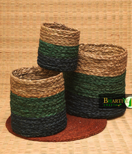 Handcrafted Sabai Grass Binding Planter Holder Set Of 3