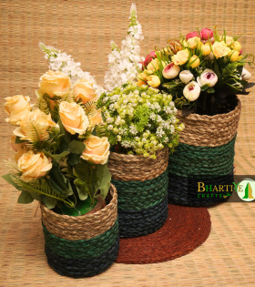 Handcrafted Sabai Grass Binding Planter Holder Set Of 3