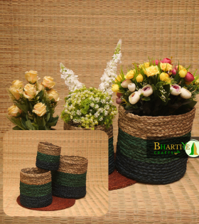 Handcrafted Sabai Grass Binding Planter Holder Set Of 3