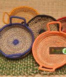 Eco Friendly Sabai Grass Colour Thread Kadai Basket With Handle Set Of 3