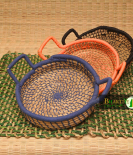 Eco Friendly Sabai Grass Colour Thread Kadai Basket With Handle Set Of 3