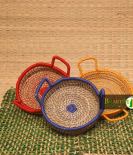 Eco Friendly Sabai Grass Colour Thread Kadai Basket With Handle Set Of 3