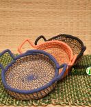 Eco Friendly Sabai Grass Colour Thread Kadai Basket With Handle Set Of 3