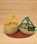 Handcrafted Sabai Grass Hamper Baskets With Vibrant Handles Set Of 2