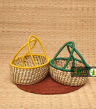 Handcrafted Sabai Grass Hamper Baskets With Vibrant Handles Set Of 2