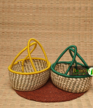 Handcrafted Sabai Grass Hamper Baskets With Vibrant Handles Set Of 2