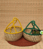 Handcrafted Sabai Grass Hamper Baskets With Vibrant Handles Set Of 2