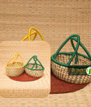 Handcrafted Sabai Grass Hamper Baskets With Vibrant Handles Set Of 2