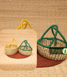 Handcrafted Sabai Grass Hamper Baskets With Vibrant Handles Set Of 2