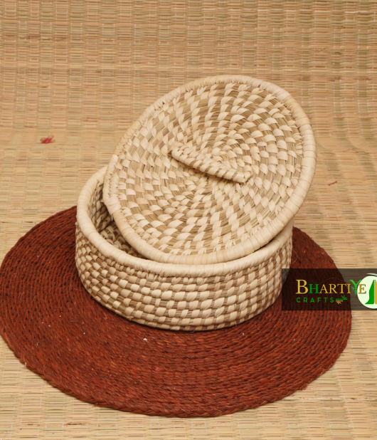 Handcrafted Sabai Grass Handwoven Roti Box With Lid