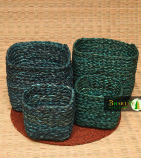 Handcrafted Sabai Grass Binding Planter Holder Storage Pot Set Of 2