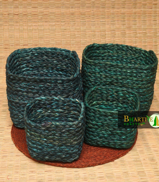 Handcrafted Sabai Grass Binding Planter Holder Storage Pot Set Of 2