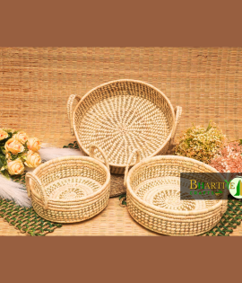 Sabai Grass Ratten Cane Basket Round Set Of 3