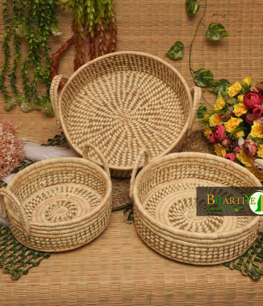 Sabai Grass Ratten Cane Basket Round Set Of 3