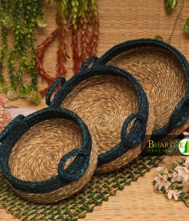 Handicraft Sabai Grass Beni Organiser With Handle Round Set of 3
