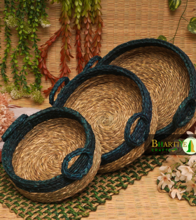 Handicraft Sabai Grass Beni Organiser With Handle Round Set of 3