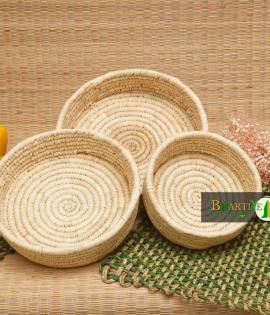 Handcrafted Sabai Grass Binding Basket For Home &amp; Kitchen | Fruits &amp; Vegetable Set Of 3
