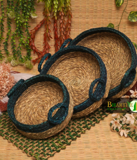 Handicraft Sabai Grass Beni Organiser With Handle Round Set of 3