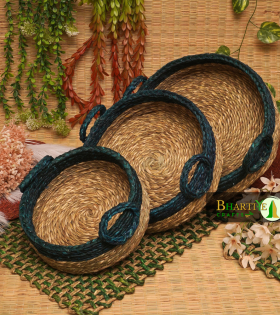 Handicraft Sabai Grass Beni Organiser With Handle Round Set of 3