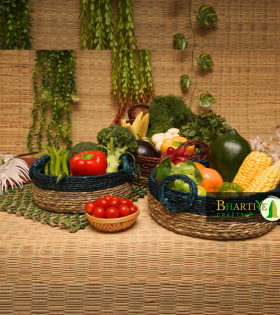 Handicraft Sabai Grass Beni Organiser With Handle Round Set of 3