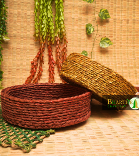 Handicraft Sabai Grass Beni Organiser Basket Round Set of 2