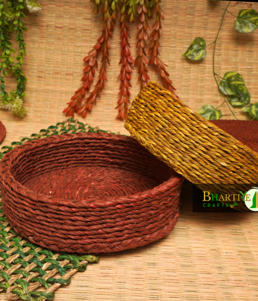 Handicraft Sabai Grass Beni Organiser Basket Round Set of 2