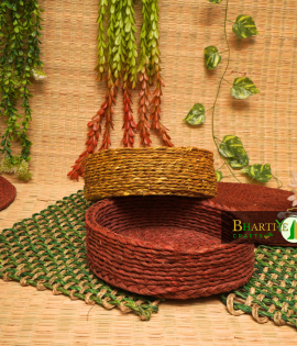 Handicraft Sabai Grass Beni Organiser Basket Round Set of 2
