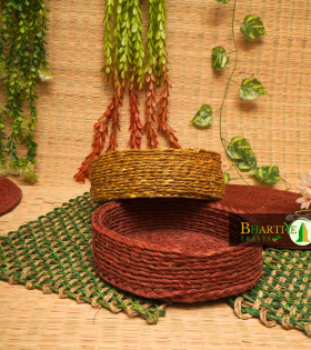 Handicraft Sabai Grass Beni Organiser Basket Round Set of 2