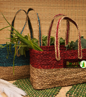 Handwoven Sabai Grass Market Bag – Eco-Friendly Vegetable Tote