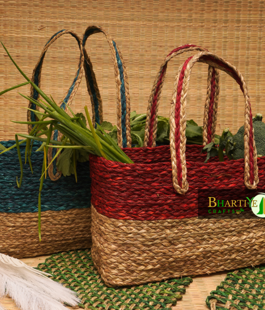 Handwoven Sabai Grass Market Bag – Eco-Friendly Vegetable Tote