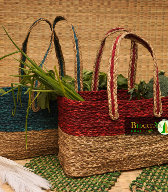 Handwoven Sabai Grass Market Bag – Eco-Friendly Vegetable Tote