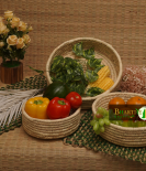 Handcrafted Sabai Grass Binding Basket For Home & Kitchen | Fruits & Vegetable Set Of 3