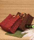 Eco-Friendly Sabai Grass Dual Tote Jali Bags - Red & Brown