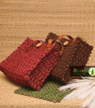 Eco-Friendly Sabai Grass Dual Tote Jali Bags - Red & Brown