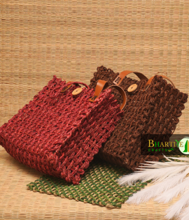 Eco-Friendly Sabai Grass Dual Tote Jali Bags - Red &amp; Brown