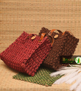 Eco-Friendly Sabai Grass Dual Tote Jali Bags - Red &amp; Brown