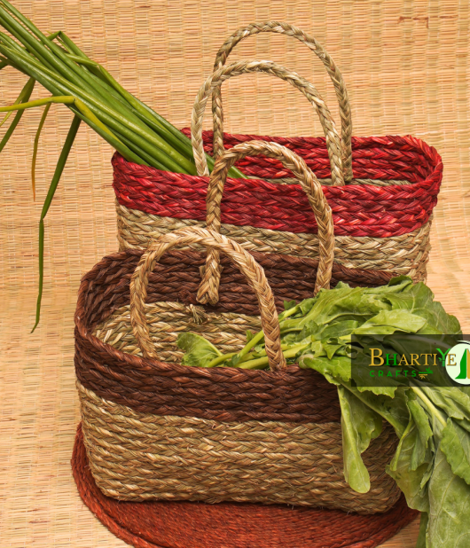 Handwoven Sabai Grass Market Bag – Eco-Friendly Vegetable Tote