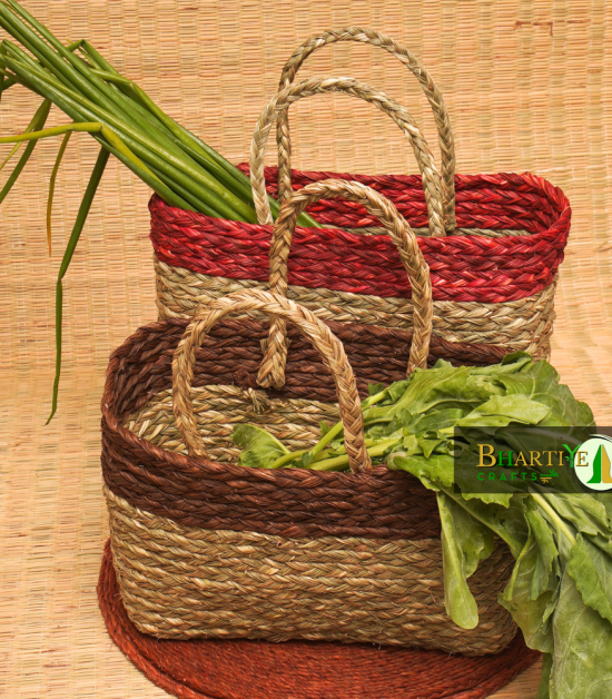 Handwoven Sabai Grass Market Bag – Eco-Friendly Vegetable Tote