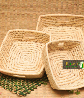 Handcrafted Sabai Grass Binding Basket For Home &amp; Kitchen | Fruits &amp; Vegetable Set Of 3