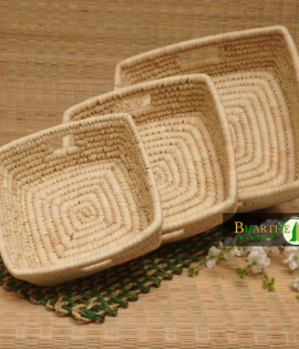 Handcrafted Sabai Grass Binding Basket For Home &amp; Kitchen | Fruits &amp; Vegetable Set Of 3