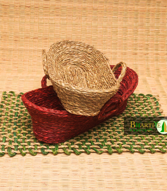 Bhartiye Crafts | Handwoven Natural Sabai Grass Bread Basket for Dining & Serving | Handmade by Odisha Artisans