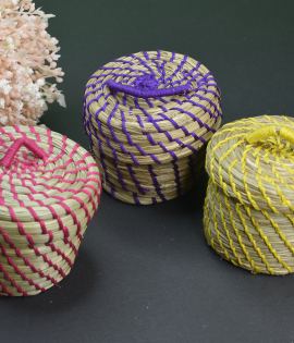 Handwoven Colorful Sabai Grass Tiny Thread Box – A Blend of Tradition &amp; Elegance set of 3