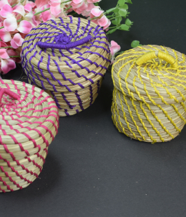 Handwoven Colorful Sabai Grass Tiny Thread Box – A Blend of Tradition &amp; Elegance set of 3