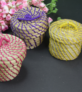 Handwoven Colorful Sabai Grass Tiny Thread Box – A Blend of Tradition &amp; Elegance set of 3