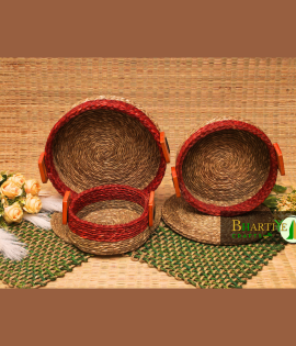 Handicraft Sabai Grass Beni Organiser With Wooden Handle Round Set of 3