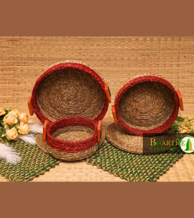 Handicraft Sabai Grass Beni Organiser With Wooden Handle Round Set of 3
