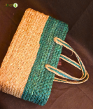 Bhartiye Crafts Handwoven Sabai Grass Veggie Bag – Natural & Green Tone
