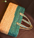 Bhartiye Crafts Handwoven Sabai Grass Veggie Bag – Natural & Green Tone