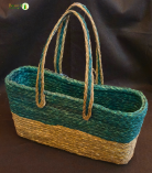 Bhartiye Crafts Handwoven Sabai Grass Veggie Bag – Natural & Green Tone